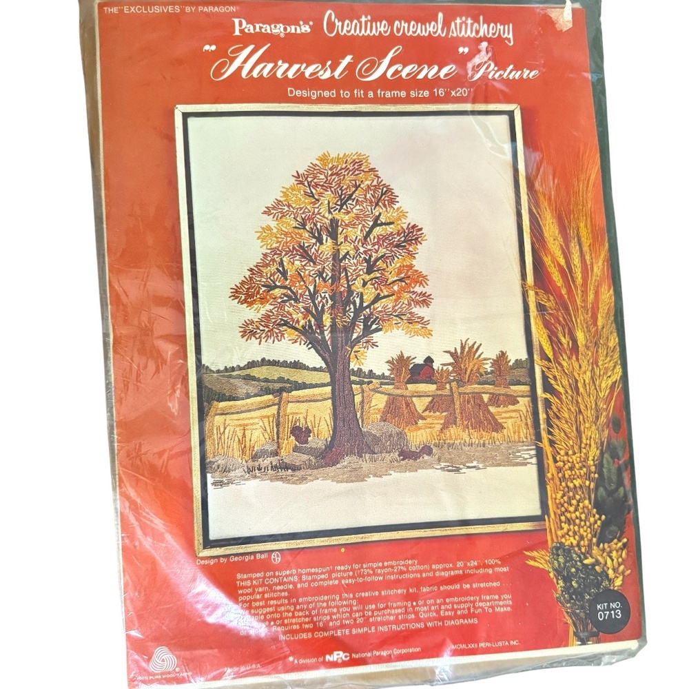 Paragon Creative Crewel Stitchery Kit Harvest Scene 16" X 20" Vintage NWT